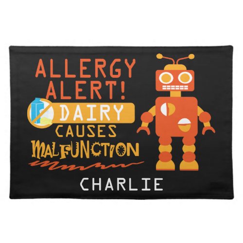 Cute Kids Dairy Allergy Alert Robot Personalized Cloth Placemat