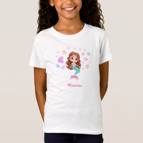 Cute Kids Dark Hair Mermaid T_Shirt
