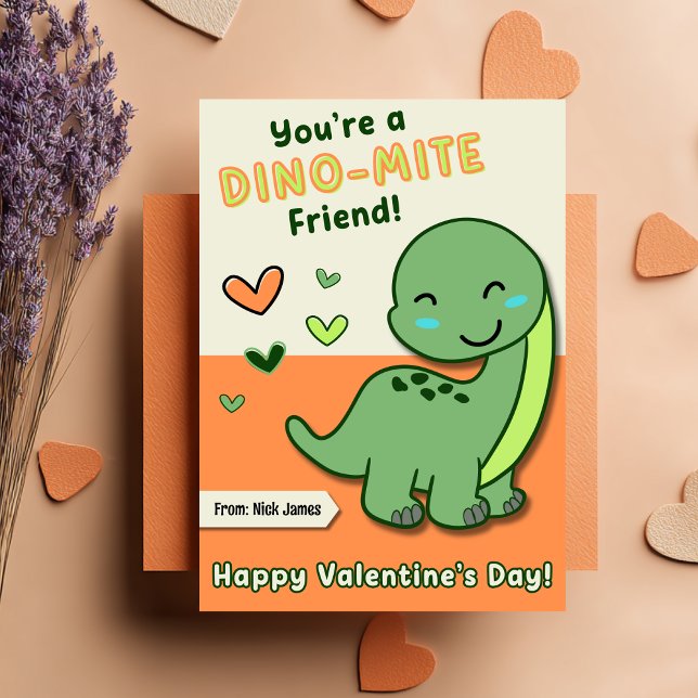 Cute Kids Dino Mite Friend Valentine's Day Holiday Card (Creator Uploaded)
