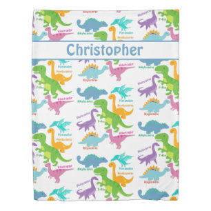 Cute Kids Dinosaur And Names Duvet Cover