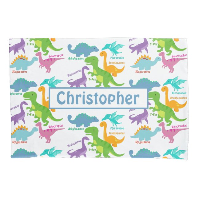 Cute Kids Dinosaur And Names Pillow Case (Front)