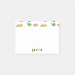Cute Kids Dinosaur Animal Pattern Watercolor Name Post-it Notes