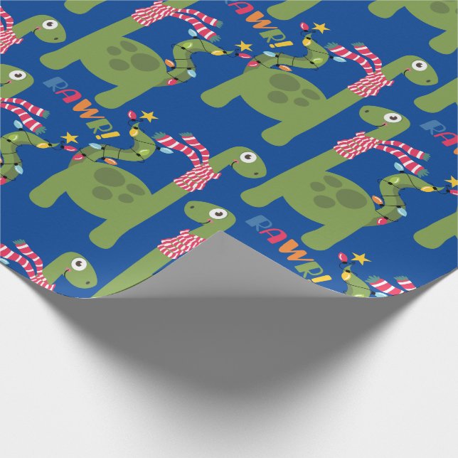 Cute Kids Dinosaur Christmas Wrapping Paper (Corner)