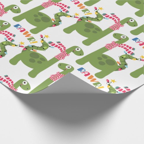 Cute Kids Dinosaur Christmas Wrapping Paper