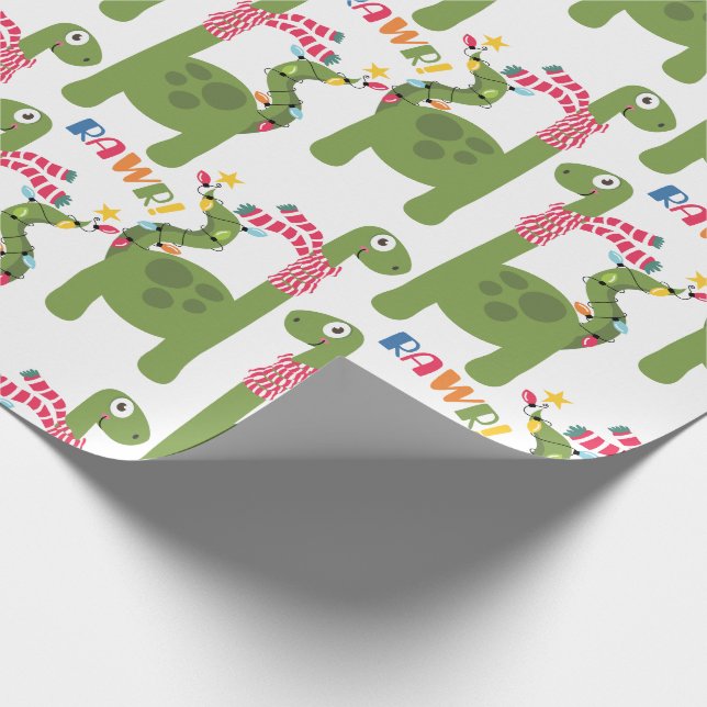 Cute Kids Dinosaur Christmas Wrapping Paper (Corner)