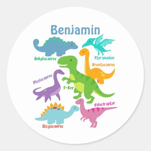 Cute Kids Dinosaur Classic Round Sticker