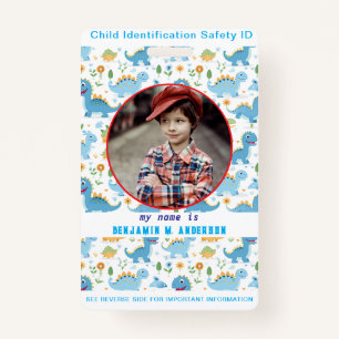 Cute Kid's Dinosaur Colorful Custom Photo Child ID Badge
