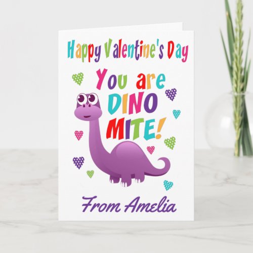 Cute Kids Dinosaur Dinomite Valentines Day Card