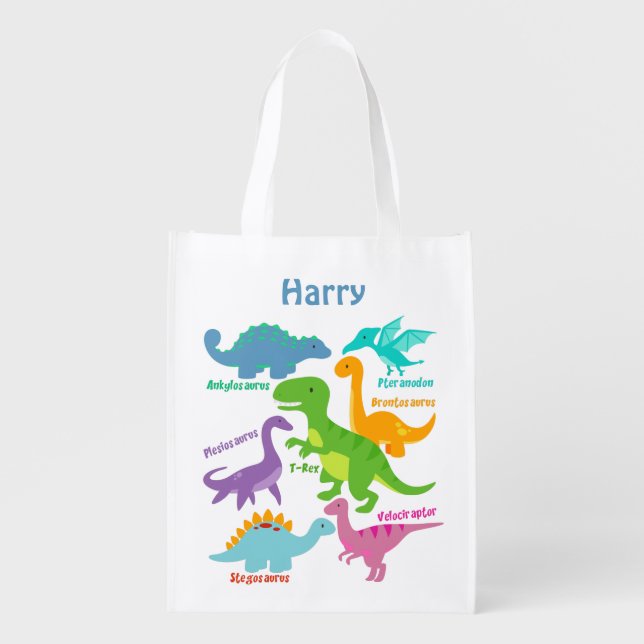 Cute Kids Dinosaur Grocery Bag (Front)