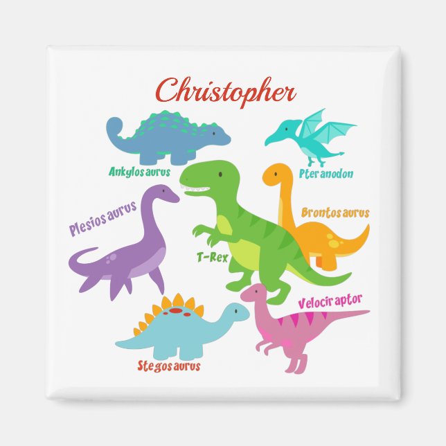 Cute Kids Dinosaur Names Personalized Magnet (Front)