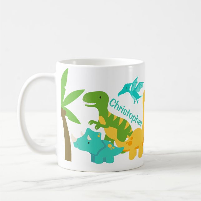 Cute Kids Dinosaur Personalized Coffee Mug (Left)