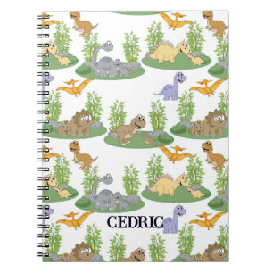 Cute Kids' Dinosaur Tree Pattern Custom Name Notebook