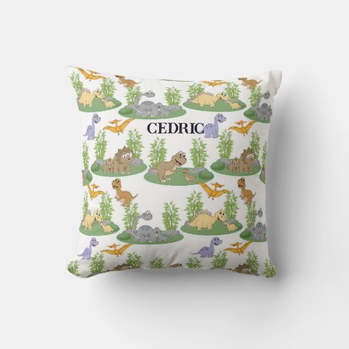 Cute Kids Dinosaur Tree Pattern Name Custom Throw Pillow