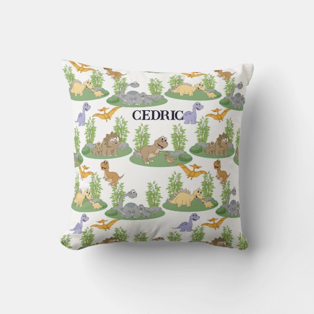 Cute Kids' Dinosaur Tree Pattern Name Custom Throw Pillow (Front)
