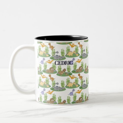 Cute Kids Dinosaur Tree Pattern Personalized Two_Tone Coffee Mug