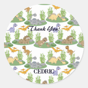 Cute Kids' Dinosaur Tree Pattern Thank You Classic Round Sticker