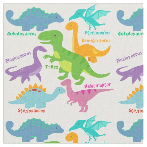 Cute Kids Dinosaurs And Names Fabric