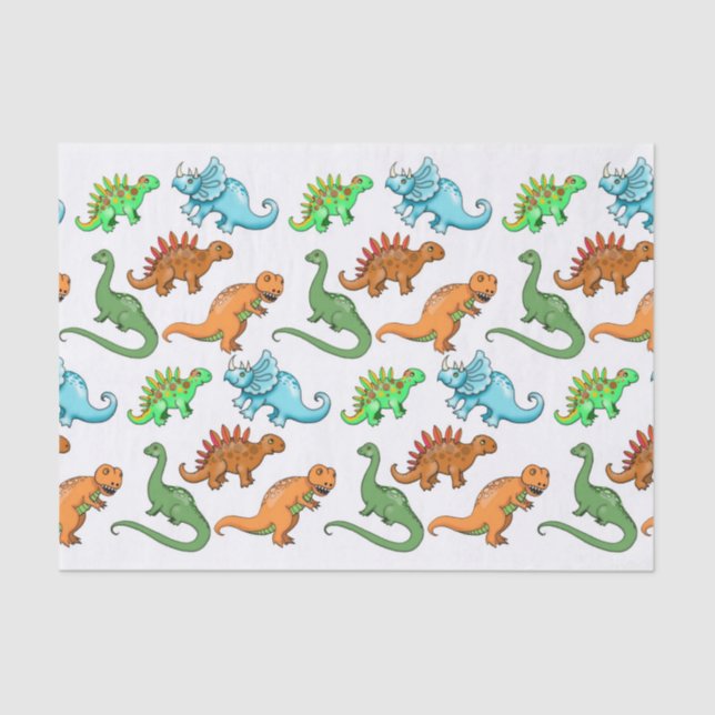 Cute Kids Dinosaurs Illustrations Tissue Paper (Front)