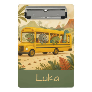 Cute Kids Dinosaurs School Bus Personalized Mini Clipboard