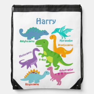 Cute Kids Dinosuars And Names Drawstring Bag