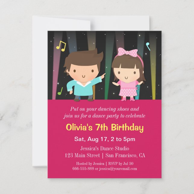 Cute Kids Disco Lights Dance Birthday Party Invitation (Front)