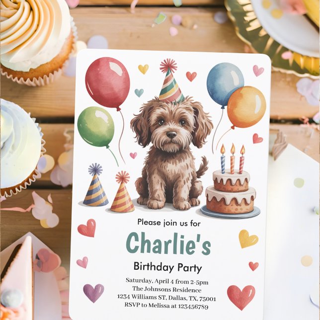 Cute Kids Dog Birthday Party Invitation (Creator Uploaded)