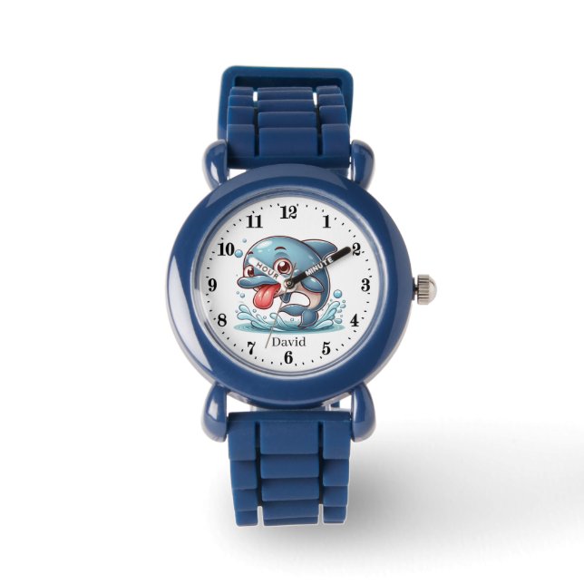 Cute kids dolphin add name unisex watch (Front)