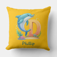 Cute Kids Dolphin With Name Throw Pillow