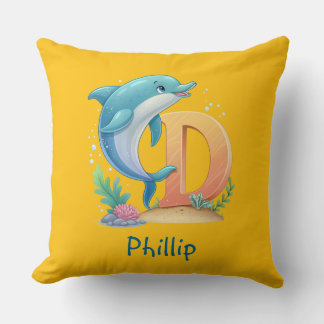 Cute Kids Dolphin With Name Throw Pillow