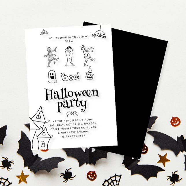 Cute Kids Doodle Halloween Party Invitation (Creator Uploaded)