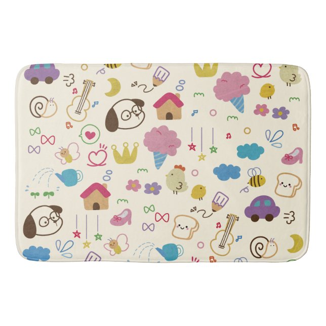 Cute Kids Doodle Pattern Bath Mat (Front)