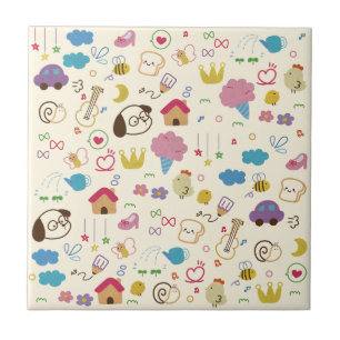 Cute Kids Doodle Pattern Ceramic Tile