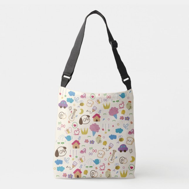 Cute Kids Doodle Pattern Crossbody Bag (Front)
