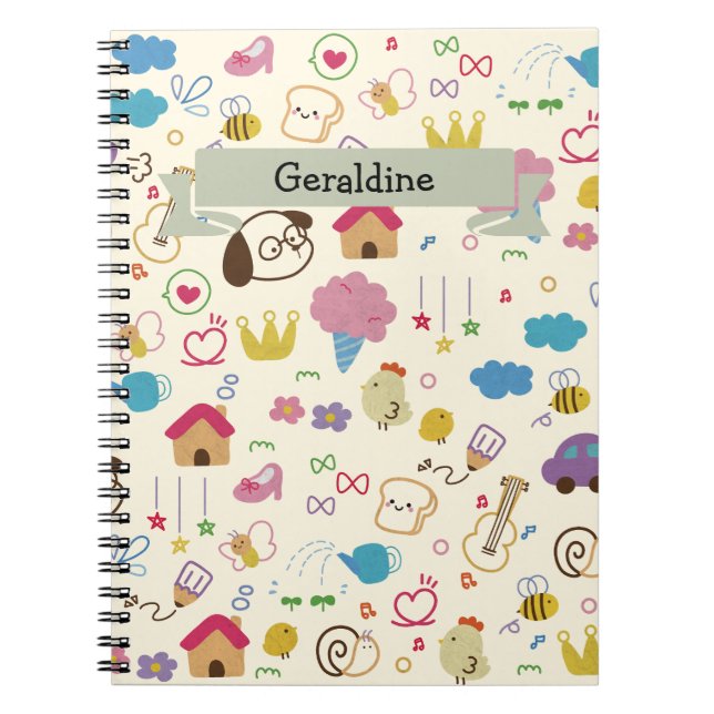 Cute Kids Doodle Pattern Notebook (Front)