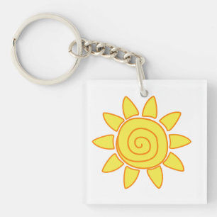 Cute Kids Drawing Sun Illustration Keychain