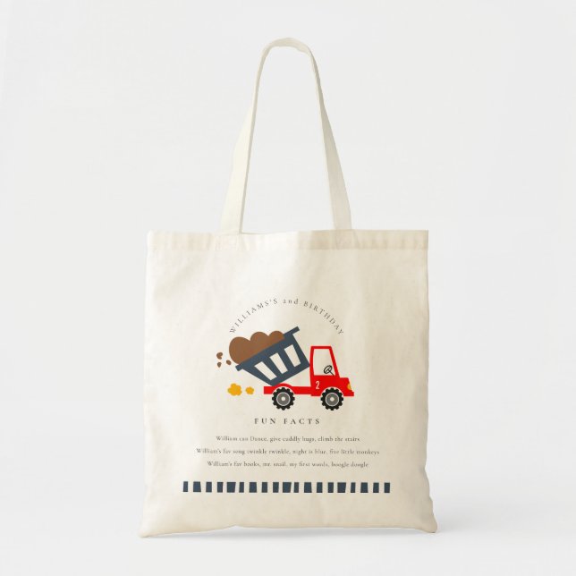 Cute Kids Dump Truck Any Age Birthday Fun Facts Tote Bag (Front)