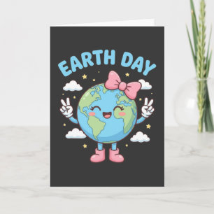 Cute Kids Earth Day Girl Planet kawaii earth with  Card