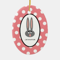 Cute Kids Easter Bunny Coral Pink Personalized Ceramic Ornament