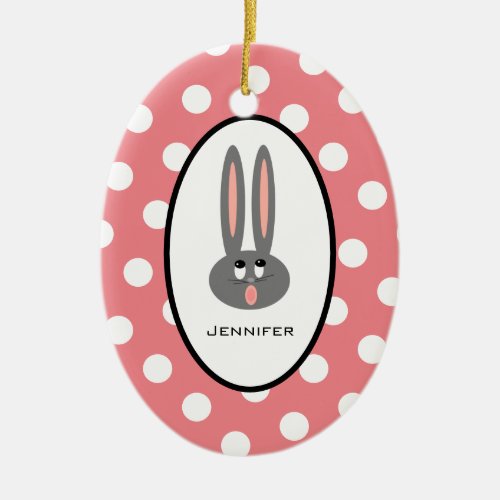 Cute Kids Easter Bunny Coral Pink Personalized Ceramic Ornament