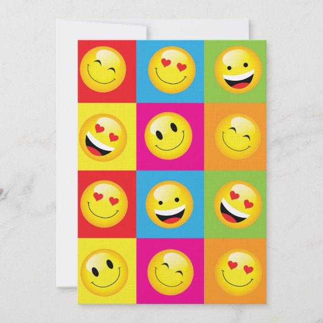 Cute Kids Emoji Party Happy Face Emoticon Invitation (Front)
