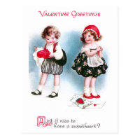 Cute Kids Exchange Valentines Vintage Postcard
