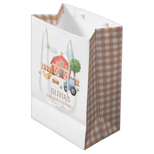 Cute Kids Farm Animals Birthday Party Medium Gift Bag