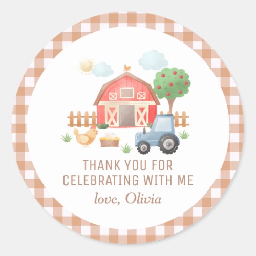 Cute Kids Farm Animals Birthday Thank You Classic Round Sticker