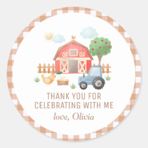 Cute Kids Farm Animals Birthday Thank You Classic Round Sticker