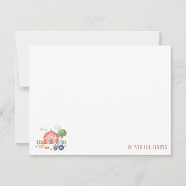 Cute Kids Farm Animals Flat Note Card (Front)