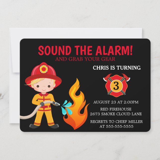 Cute Kids Firefighter Invitation (Front)