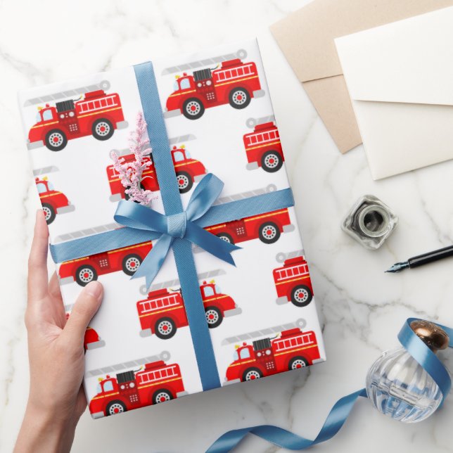 Cute kids firetruck pattern party wrapping paper (Gifting)