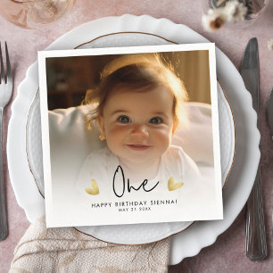 Cute Kid's First Birthday Party Custom Photo Napkins