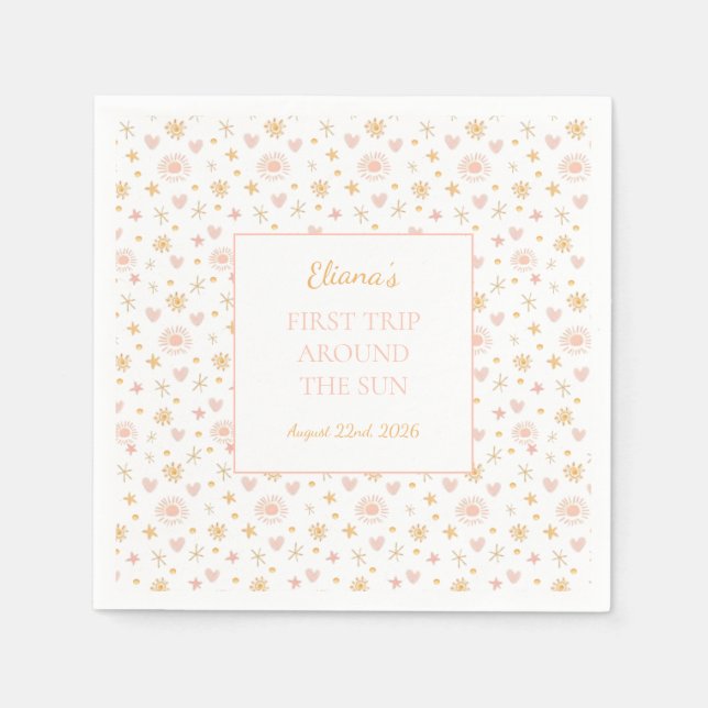 Cute Kids "First Trip Around the Sun" Birthday Napkins (Front)