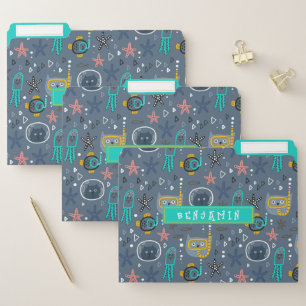 Cute Kids Fish Cats Starfish Jellyfish Undersea File Folder